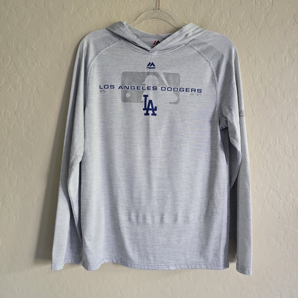 Majestic MLB‎ LA Dodgers Hooded Pullover Size Small Gray Baseball
